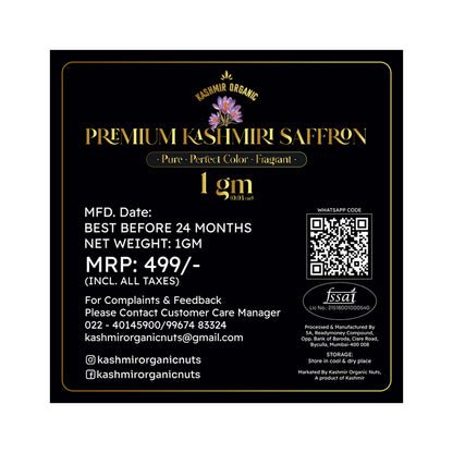 Kashmir Organic Premium Saffron (Kesar) | 1g |  100% Pure and Original