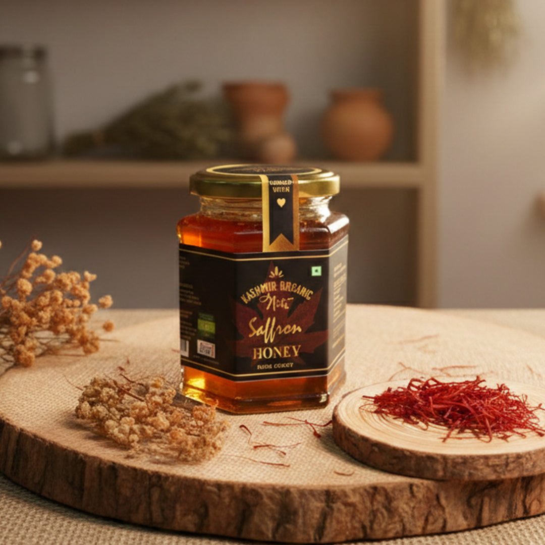 Premium Kashmir Organic Saffron Honey (Kesar Infused) - 100% Pure & Raw | 350g