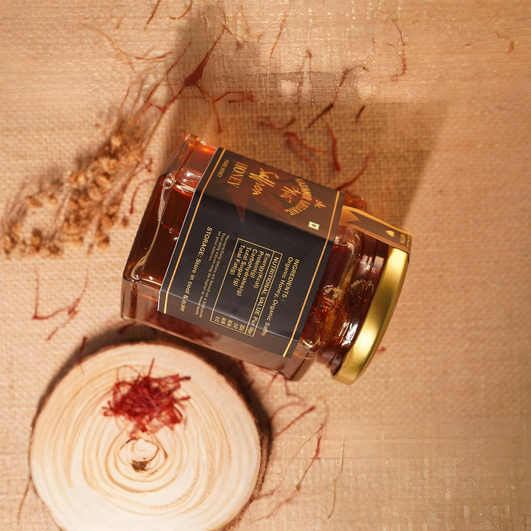 Premium Kashmir Organic Saffron Honey (Kesar Infused) - 100% Pure & Raw | 350g