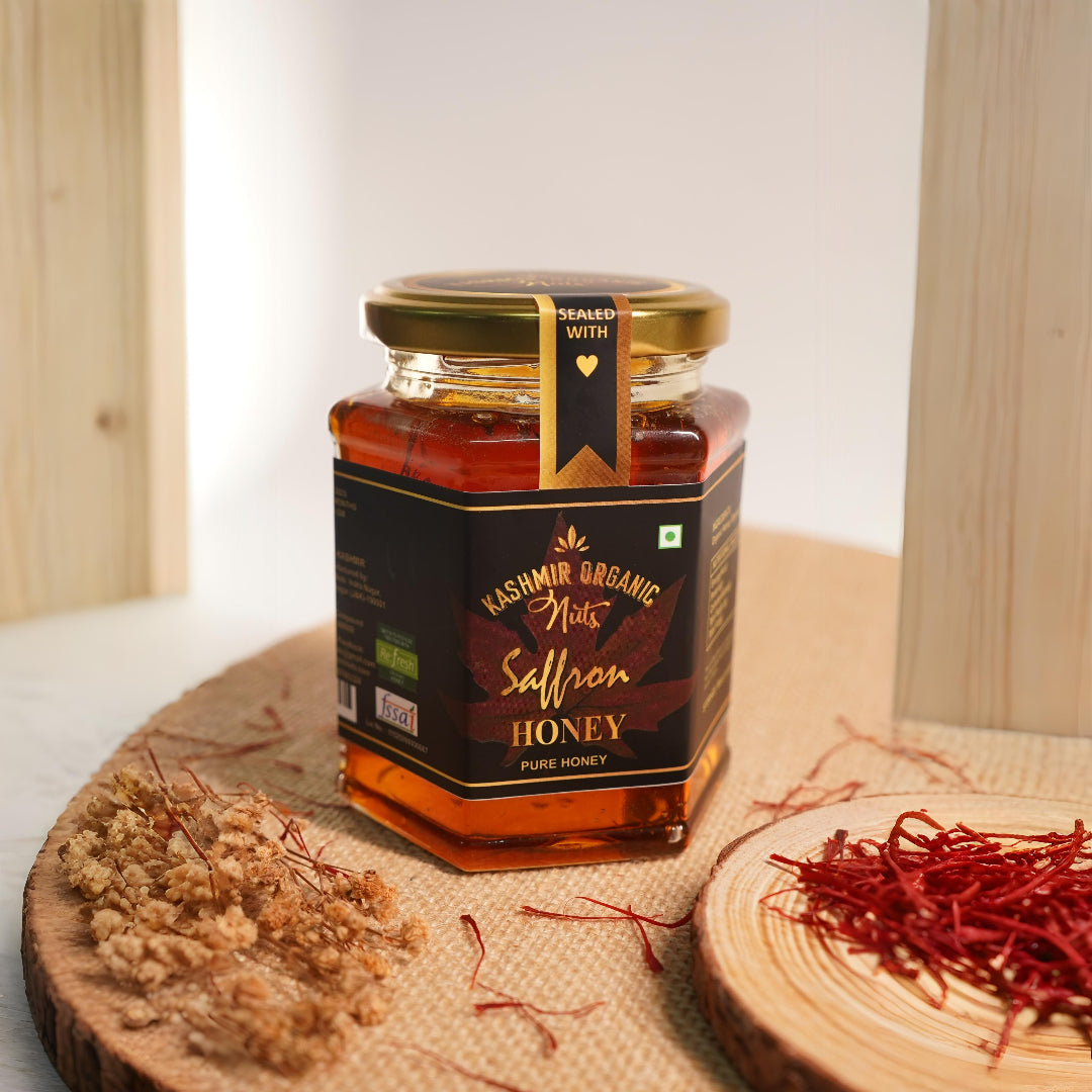 Premium Kashmir Organic Saffron Honey (Kesar Infused) - 100% Pure & Raw | 350g