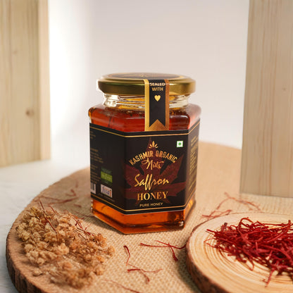Premium Kashmir Organic Saffron Honey (Kesar Infused) - 100% Pure & Raw | 350g