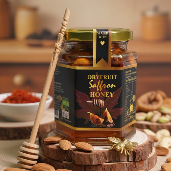 Premium Kashmir Organic Dry Fruit Saffron Honey - 100% Raw & Organic | 350g