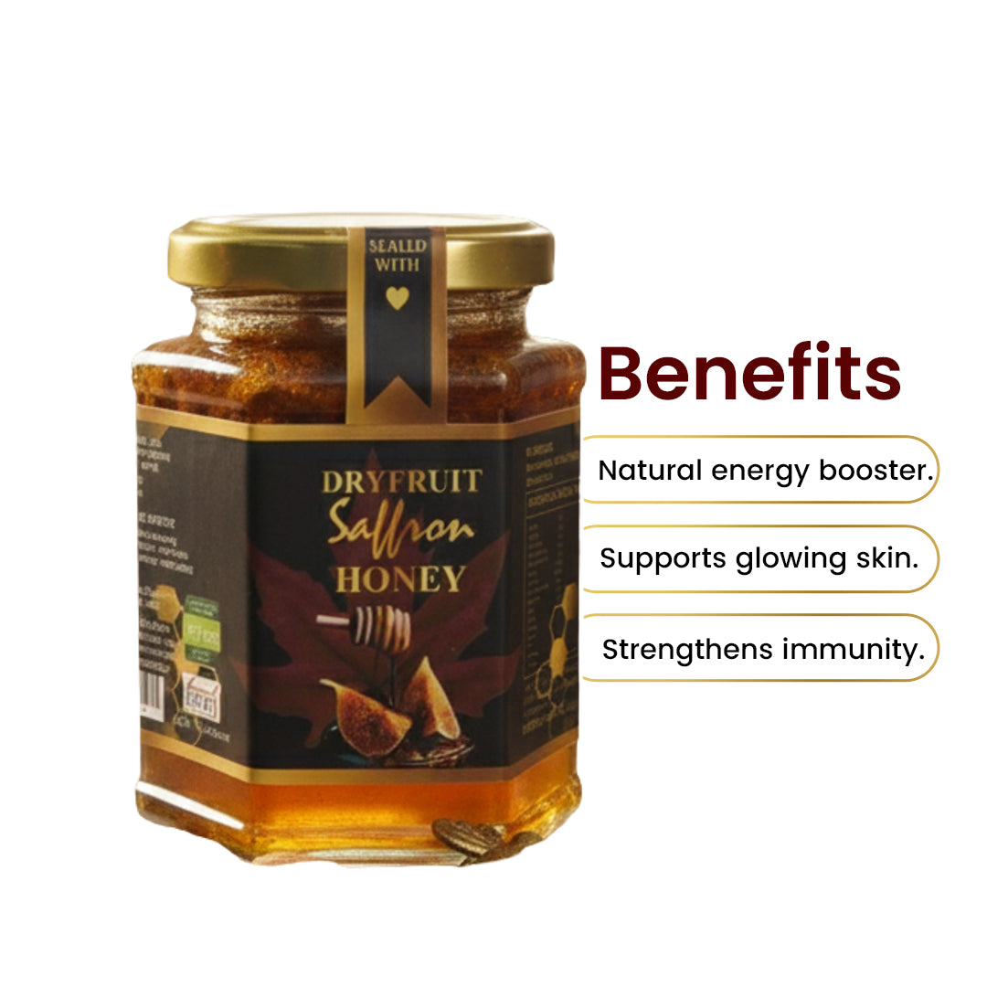 Premium Kashmir Organic Dry Fruit Saffron Honey - 100% Raw & Organic | 350g