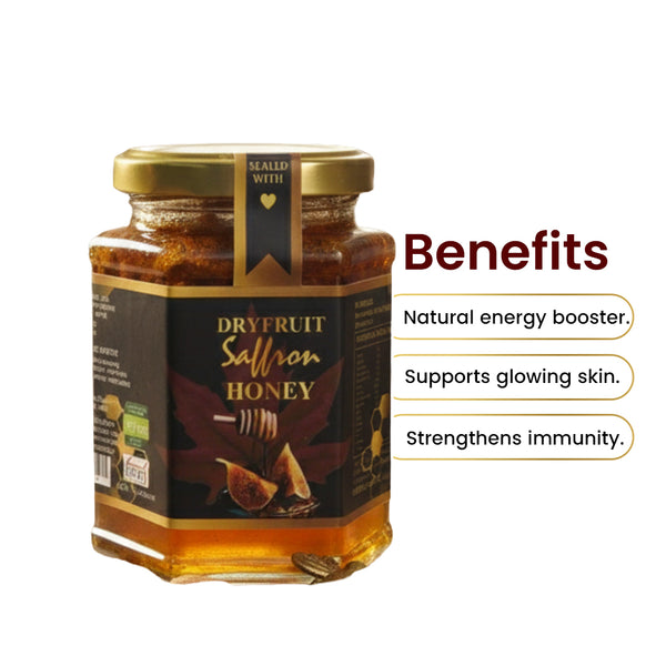 Premium Kashmir Organic Dry Fruit Saffron Honey - 100% Raw & Organic | 350g