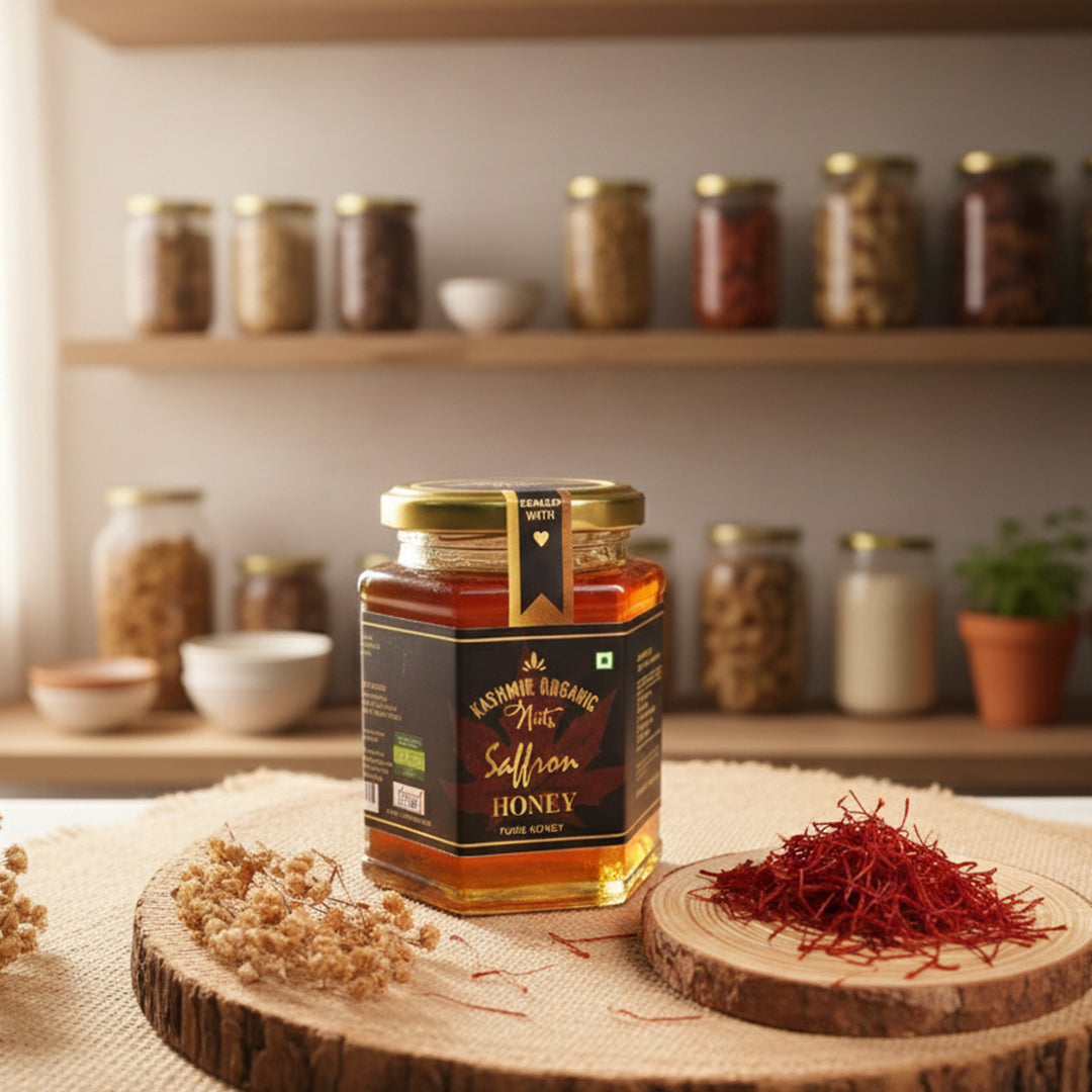 Premium Kashmir Organic Saffron Honey (Kesar Infused) - 100% Pure & Raw | 350g