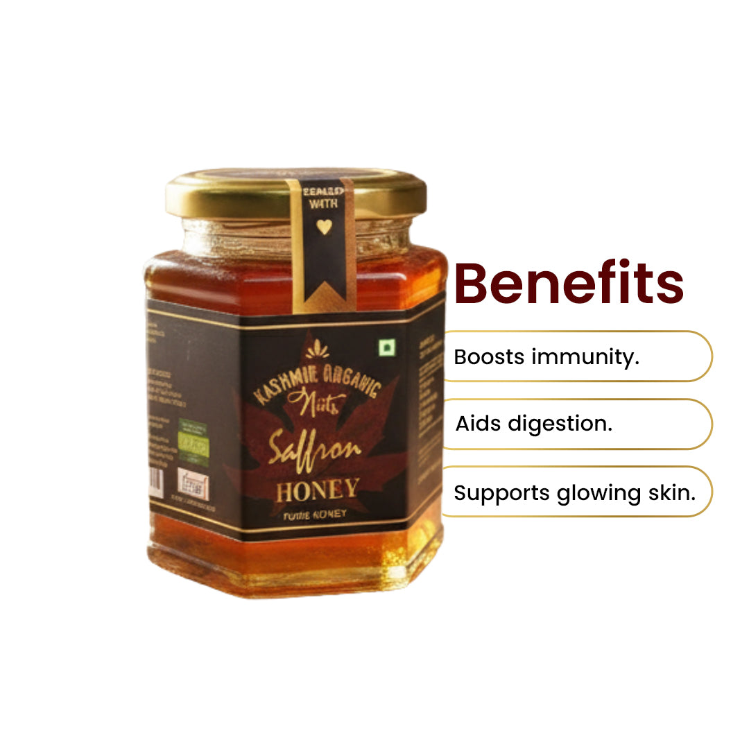 Premium Kashmir Organic Saffron Honey (Kesar Infused) - 100% Pure & Raw | 350g
